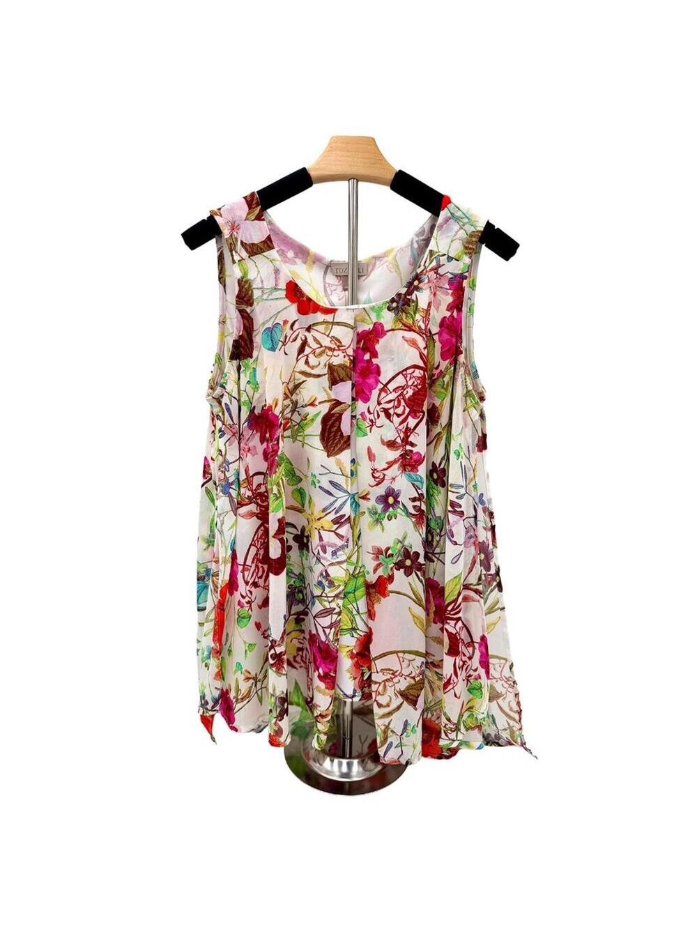 Roz & Ali Multicolor Floral‎ Sheer Sleeveless Chiffon Swing Top Blouse Size M